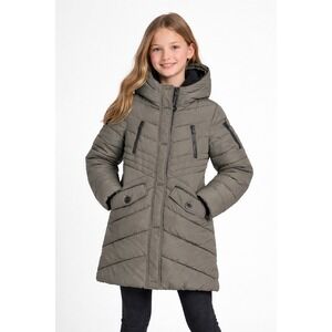 Diesel Girls Puffer Parka Jacket Olive Green Hooded Fleece Lined Size Girl 10-12